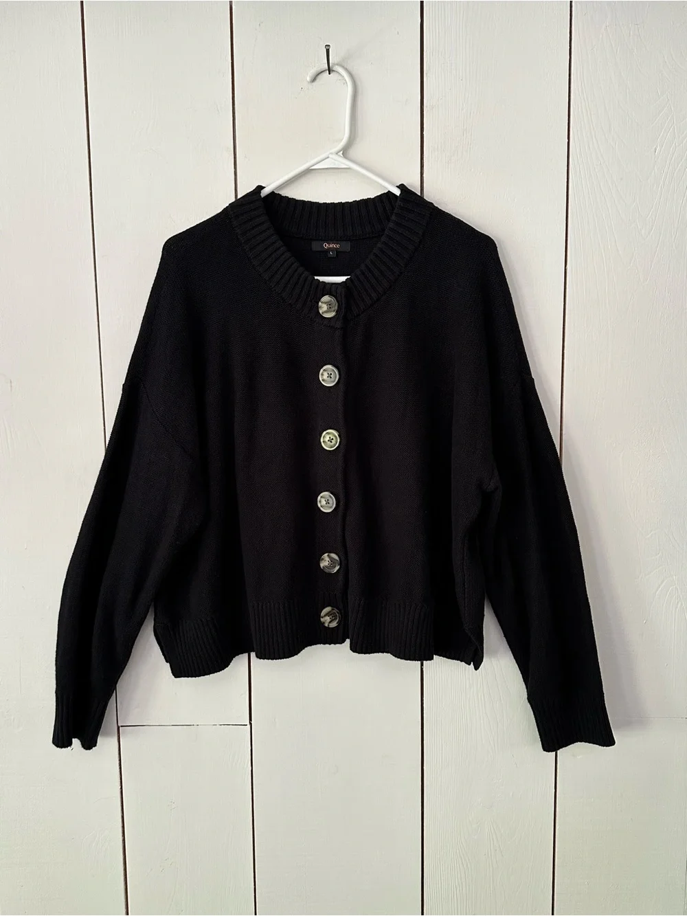 Quince 100% Organic Cotton Cropped Cardigan Sz L Black - Picture 6 of 14